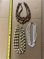 3 vintage 3 strand beaded necklaces