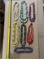 7 vintage double strung beaded necklaces