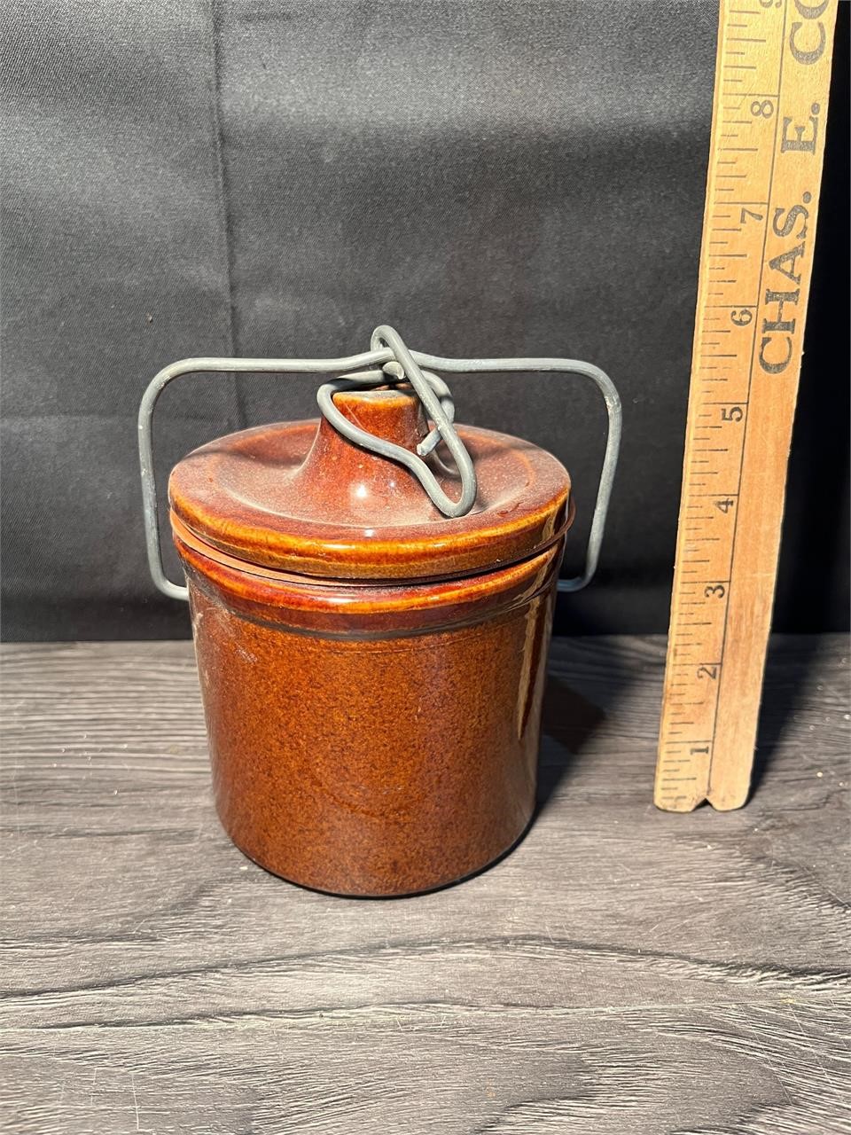 Brown Glazed Crock Jar W/Lid