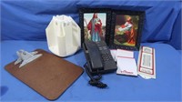 Vintage Desk Phone, Religious Prints, Desk