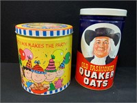 Quaker Oats and Peanuts Tins