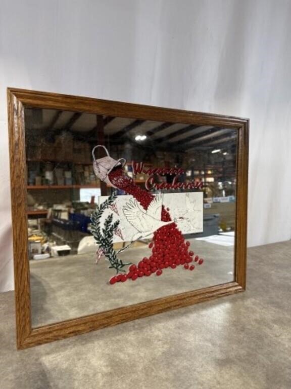 Wisconsin Cranberry framed mirror with picture