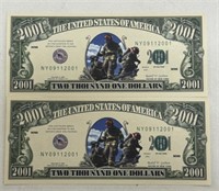 (2) 2001 $2001 9/11 HERO NOTES