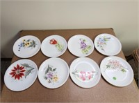 8 Milk Glass Flower Plates