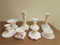 8 Milk Glass Candle Holders
