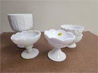 4 Milk Glass Candle Holders and Stemmed Bowl