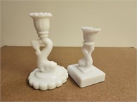 2 Milk Glass Fish Candle Holders
