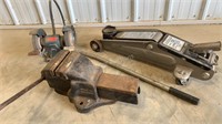 Bench Vise, Grinder, Floor Jack