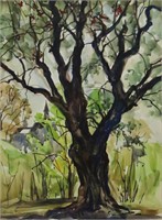 Gertrude Freyman "Tree with Cardinals" Watercolor