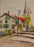 Gertrude Freyman "Village with Church" Watercolor