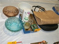 2 RATTAN TOTES, POP-UP RIVAL CAN OPENER, 2 GHLASS