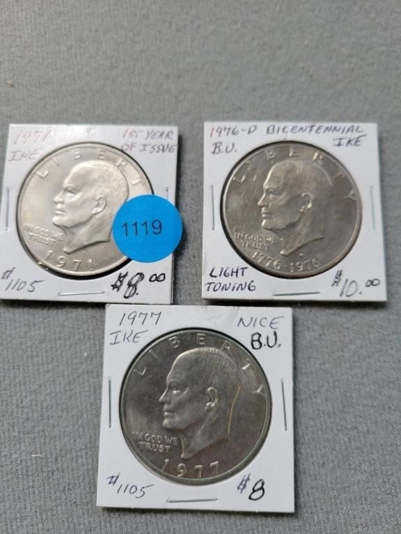 1971, 1976d, 1977 Ike dollars. Buyer must confirm