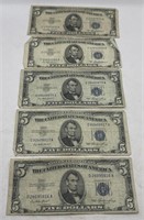 (V) 5 1953 $5 Silver Certificate Blue Seal Five