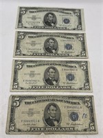 (V) 4 1953 $5 Silver Certificate Blue Seal Five