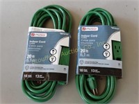 2 NEW 20' indoor 3 outlet extension cords