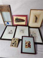 Vtg misc art bundle, book plates, washing board