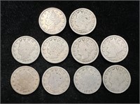 Lot of 10 Liberty "V"  Nickels