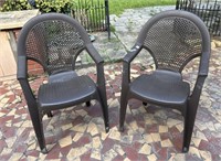 TWO chocolate brown molded lawn chairs. 
Like new