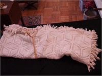 Vintage crocheted hand-knotted coverlet fringed
