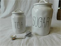 Sugar & tea canisters with tea bag holder.