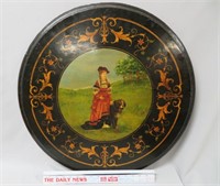 Inlaid & painted table top, 19th century, 24" dia,