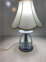 Vintage Delft Lamp W/New Shade, 16in Tall