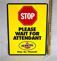 VINTAGE MEATAL PENZOIL  " WAIT FOR ATTENDANT SIGN"