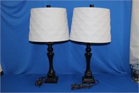 Modern Wood table lamps with beige shades,