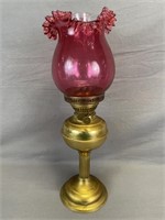 Dual Burner Pedestal Oil Lamp with Cranberry