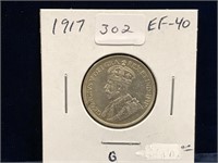 1917 Canadian Silver 25 Cent Piece  EF40