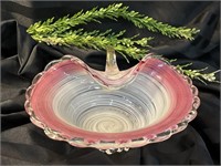 Vintage Italian Glass Pink Swirl 8" Ruffled Bowl