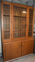 Vtg Handcrafted 2pc Leaded Glass Door Hutch
