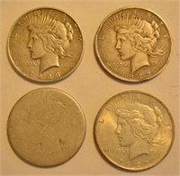 Lot of 4 Peace Silver Dollars