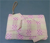 Ladies Pink & Cream Woven Clutch   NWT