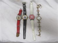 4PC VINTAGE WATCHES-MICKEY MOUSE, SNOOPY, COWBOY,