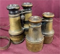 Two pairs antique brass binoculars