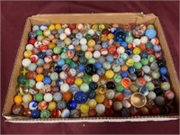 Flat of vintage marbles, some clay