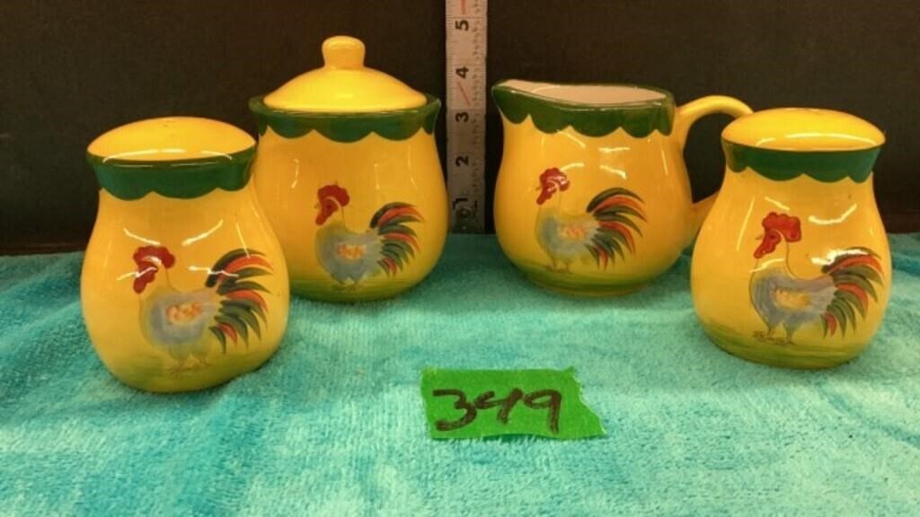 Rooster Sugar & creamer, salt & pepper shakers