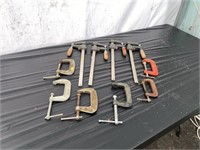 (4) Small Metal Bar Wood Clamps & (6) C-clamps