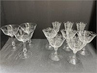 11 Stemmed Glasses - 8 Etched (Bows & Flowers),