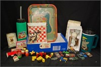 Vintage Toys & Tray- Legos, Flinstones, Matchbox