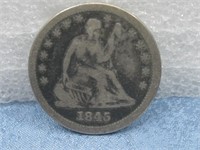 1845 Seated Liberty Quarter Coin 90% Silver