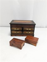 Vintage Wooden Jewelry Box w/Two Small Boxes