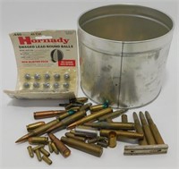 Tin of Miscellaneous Pistol and Rifle Rounds