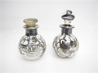 2 STERLING SILVER OVERLAY PERFUME BOTTLES