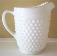 Milk Glass Hobnail Pitcher - 8" tall