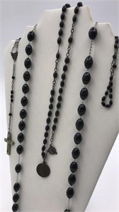 2 Black Bead Rosaries - 1 Says The Miraculous