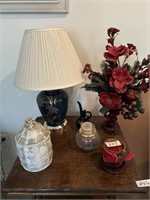 Items on Top of Table - Lamp, Vase & Misc.