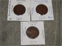 3 Prince Edward Canada Large Cents all 1871