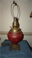 Antique Electrified Ruby Gas Kerosene Lamp
